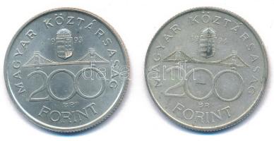 1993. 200Ft Ag "MNB" + 1994. 200Ft "Deák" T:AU,XF Adamo F13, F13.1