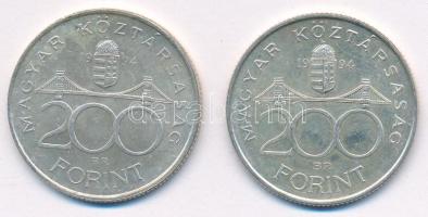 1994. 200Ft Ag "Deák" (2x) T:AU,XF patina
Adamo F13.1