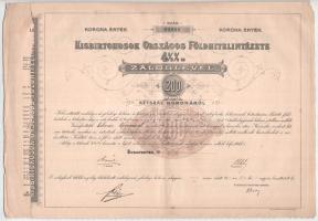 1910. Budapest "Kisbirtokosok Országos Földhitelintézete" 4 1/2%-os záloglevele 200K-ról, magyar, német és francia nyelven, szárazpecséttel, szelvényekkel T:F