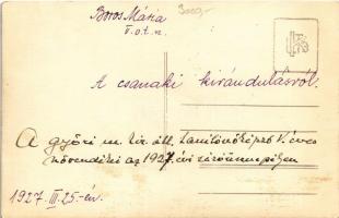 1927 Ménfőcsanak (Győr), győri kir. áll. tanítóképző, tanító, növendék, csoportkép, busz (EK)