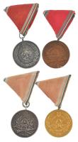 1958. 5, 10, 15 és 20 Éves Önkéntes Tűzoltói Szolgálatért / Belügyminisztérium Országos Tűzrendészeti Parancsnoksága bronz, ezüstözött bronz és aranyozott bronz kitüntetés (4xklf) mind mellszalagon T:AU,XF