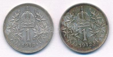 Ausztria 1912-1913. 1K Ag "Ferenc József" (2xklf) T:XF,VF patina Austria 1912-1913. 1 Coro...