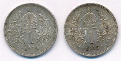 Ausztria 1914-1915. 1K Ag "Ferenc József" (2xklf) T:XF,VF ph., patina Austria 1914-1913. 1...