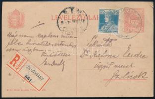 1919 Ajánlott díjjegyes levelezőlap 25f kiegészítéssel / Registered PS-card with additional franking