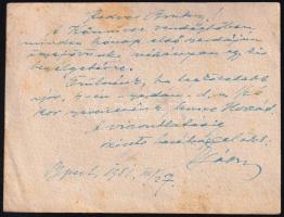 1951 Kássa Gábor (1893-1961) festőművész kézzel írt levele Sárdy Brutus (1892-1970) festőművész, res...