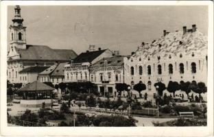 1940 Máramarossziget, Sighetu Marmatiei; tér, templom, Wizner Dávid üzlete / square, church, shop + &quot;1940 Máramarossziget visszatért&quot; So.Stpl (fa)