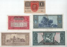 1916. 1K + 1917. 2K zöld "DEUTSCHÖSTERREICH" felülbélyegzéssel + 1945. 1.000.000P + 10.000...