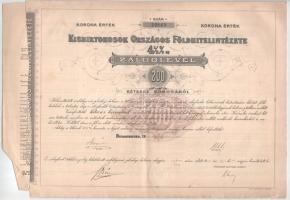 1910. Budapest "Kisbirtokosok Országos Földhitelintézete" 4 1/2%-os záloglevele 200K-ról, magyar, német és francia nyelven, szárazpecséttel, szelvényekkel T:F