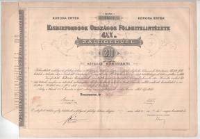 1911. Budapest "Kisbirtokosok Országos Földhitelintézete" 4 1/2%-os záloglevele 200K-ról, magyar, német és francia nyelven, szárazpecséttel, szelvényekkel T:F