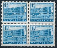 1951 Épületek I. 1,70Ft négyestömb, benne 1,78 lemezhiba / Mi 1313 block of 4 with plate variety