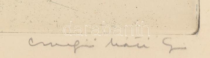 Csurgói Máté Lajos (1931-2001): Télutó. Színes rézkarc, papír, jelzett. Dekoratív, üvegezett fakeret...