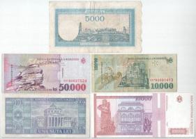 Románia 1945. 5000L + 1966. 100L + 1994. 10.000L + 1999. 10.000L + 2000. 50.000L T:F közte szép papí...