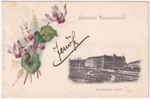 1899 (Vorläufer) Temesvár, Timisoara; Józsefváros, Küttl tér. Uhrmann Henrik kiadása / Iosefin, square. Art Nouveau, floral, litho (Rb)