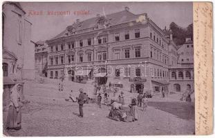 1905 Selmecbánya, Banská Stiavnica; Akadémiai központi épület, Ernst Zsigmond és Hauer Gyula üzlete, piac / academy, shops, market. photo (EK)