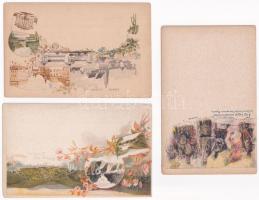 Ezredéves Kiállítás - 31 db díjjegyes művész képeslap jó minőségben: 1 db 5 Krajcáros piros Ga. (töb...