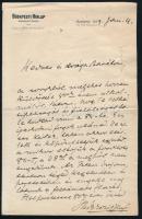 1923 Rákosi Jenő (1842-1929) író, újságíró színházigazgató autográf levele Kedves és drága barátom! megszólítással Sigray Pálnak születésnapjára küldött üzenet megköszönése