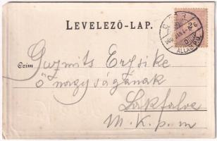 1900 Győr, Püspökvár, Kisfaludy szobor. Berecz Viktor kiadása, szecessziós fémes fóliás hatású képes...