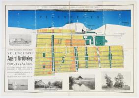 cca 1930 A gróf Nádasdy uradalmának Velencetavi Agárd fürdőtelep felparcellázása. Térkép illusztrált, két oldalas, szakadással 55x38 cm