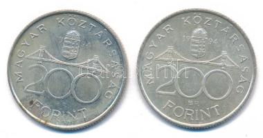 1994. 200Ft Ag "Deák" (2x) T:AU,XF patina 
Adamo F13.1
