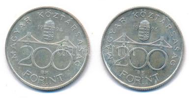 1994. 200Ft Ag "Deák" (2x) T:AU,XF patina 
Adamo F13.1
