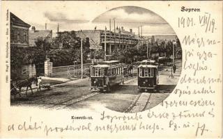 1901 Sopron, Kossuth út, villamosok, Stoye György mezőgazdasági gépgyártó üzeme. Stagl F. fényképész (EK)