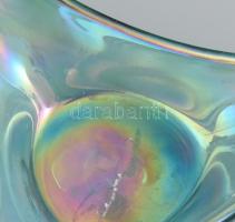 Irizáló iparművész huta üveg hamutál. Anyagában színezett, hibátlan 20 cm