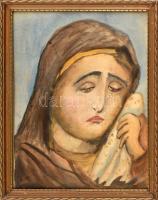 Kovács L jelzéssel: Női arckép. Akvarell, papír. Üvegezett, dekoratív fakeretben, 32,5×24 cm