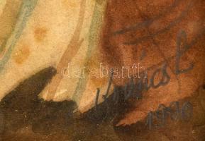 Kovács L jelzéssel: Női arckép. Akvarell, papír. Üvegezett, dekoratív fakeretben, 32,5×24 cm