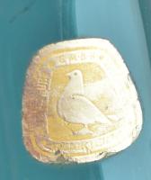 Német türkíz design üveg váza. Jelzett, hibátlan 18 cm