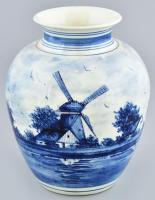 Delft porcelán váza. szélmalommal. kézzel festett, jelzett, hibátlan 19 cm