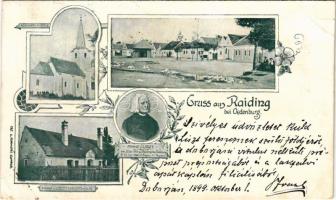 1899 (Vorläufer) Doborján, Raiding; Római katolikus templom, Fő tér, Liszt Ferenc szülőháza / Kirche, Hauptplatz, Franz v. Liszt's Geburtshaus / church, main square, birth house of Liszt. Art Nouveau, floral (EK)