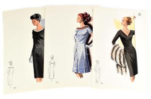 1965 3 db vintage női divatkép, ofszet nyomat, papír, 34x24 cm