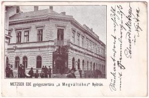 1899 (Vorläufer) Nyitra, Nitra; Metzger Ede gyógyszertára a Megváltóhoz / pharmacy (apró szakadások / tiny tears)
