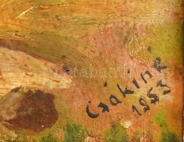 Csákiné jelzéssel: Vízparti táj. Olaj, karton. Sérült fakeretben. 17x22 cm