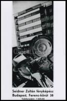 cca 1939 Seidner Zoltán műszaki fényképész reklámja és egy felvétele a Bp., Szalay u. 5.b. jelzésű ház lépcsőházáról, 2 db modern nagyítás, 21x15 cm és 15x10 cm