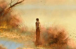 Csáky Lajos (1950-): Őszi séta. Olaj, farost, jelzett, hátoldalán autográf felirattal és címkén feli...