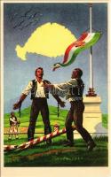 Magyar öröm, magyar bánat. Kiadja az Ereklyés Országzászló Nagybizottsága / Hungarian irredenta propaganda art postcard, Treaty of Trianon (EK)