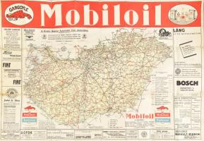 1936 Kir. M. Automobil Club Magyarország útállapot térképe, 1:700,000, Bp., Magyar Földrajzi Intézet, korabeli reklámokkal, javított, 67x99 cm