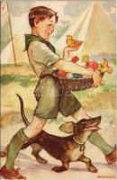 Kiadja a Márton L.-féle Cserkészlevelezőlapok Kiadóhivatala / Hungarian boy scout art postcard s: Márton L.