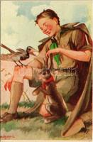 Kiadja a Márton L.-féle Cserkészlevelezőlapok Kiadóhivatala / Hungarian boy scout art postcard s: Márton L.