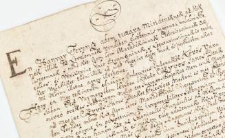 1666 Jobbágyfelszabadító és nemesség adományozó levél Hanvay Ferenc Nagykörösi birtokos jobbágya rés...