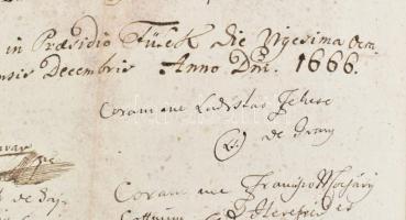 1666 Jobbágyfelszabadító és nemesség adományozó levél Hanvay Ferenc Nagykörösi birtokos jobbágya rés...