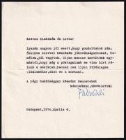 1977 Fábri Zoltán (1917-1994) rendező, tanár saját kézzel aláírt levele