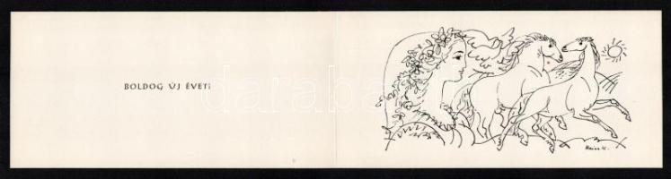 13 db Reich Károly grafikával díszített üdvözlőlap 19x9 cm
