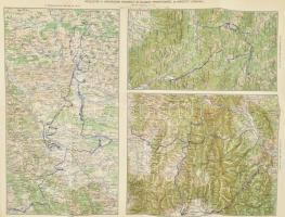 1937 Részletek a háborúban használt általános térképeimből (Rava-Ruska, Kárpátok, Erdély) 1914-1918., háromrészes térkép, 1 : 200.000, M. Kir. Térképészeti Intézet, hajtott, 59x45 cm