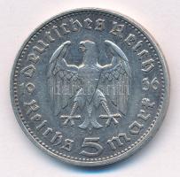 Német Harmadik Birodalom 1936F 5M Ag "Hindenburg" T:XF ph 
German Third Reich 1936F 5 Rei...