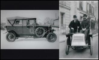 Eltérő időben lefényképezett régi automobilok, 4 db modern nagyítás, 10x15 cm