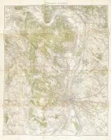 cca 1910 Umgebungskarte von Budapest, Budapest és környékének térképe, Bp., K.u.K. Militargeographisches Institut, 1:75.000, javított, 77x65 cm
