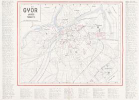 cca 1945 Győr thj. város térképe, 1:40.000, teljes utcajegyzékkel, fontosabb hivatalok gyárak és épületek jegyzékével. Győr, Széchényi-nyomda, 1948-as bejegyzéssel, szakadt, 28x35 cm