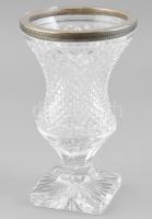 Ezüst (Ag) peremű kristály váza, jelzett, hibátlan. 21 cm